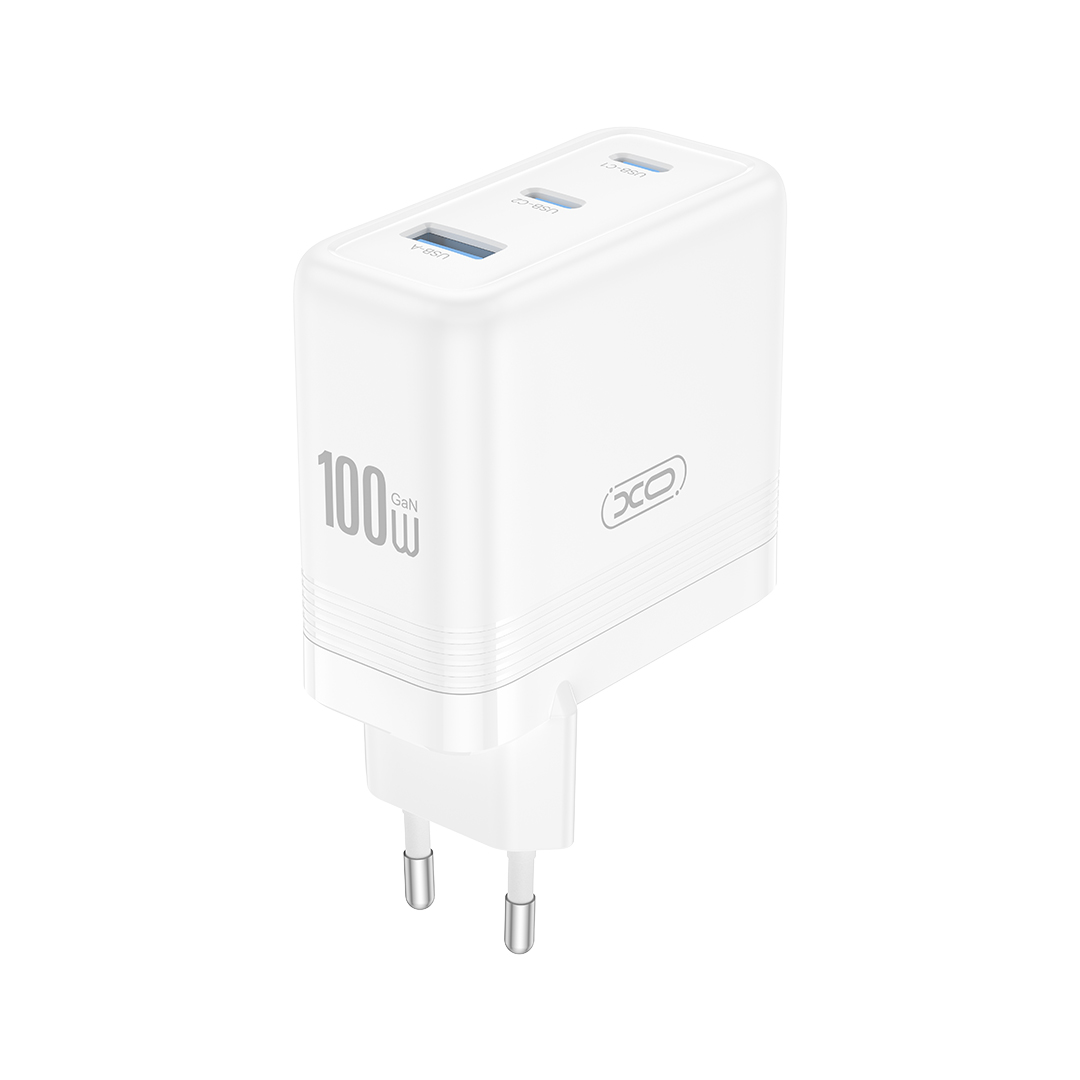 Polnilnik omrežja XO Design CE35, 100W, 5A, 1 x USB-A - 2 x USB-C, Bel