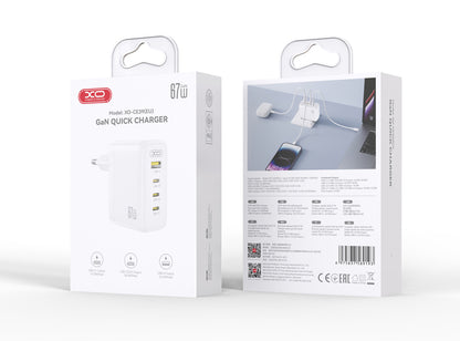 Omrežni polnilec XO Design CE39, 67W, 3A, 1 x USB-A - 3 x USB-C, Bel