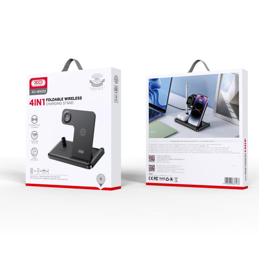 Brezžični omrežni polnilec XO Design WX033 4v1, 15W, 1.67A, Črn