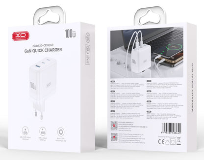 Polnilnik omrežja XO Design CE35, 100W, 5A, 1 x USB-A - 2 x USB-C, Bel