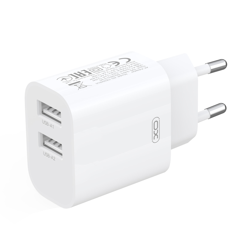 XO Design CE55 Mains Charger, 12W, 2.4A, 2 x USB-A, White