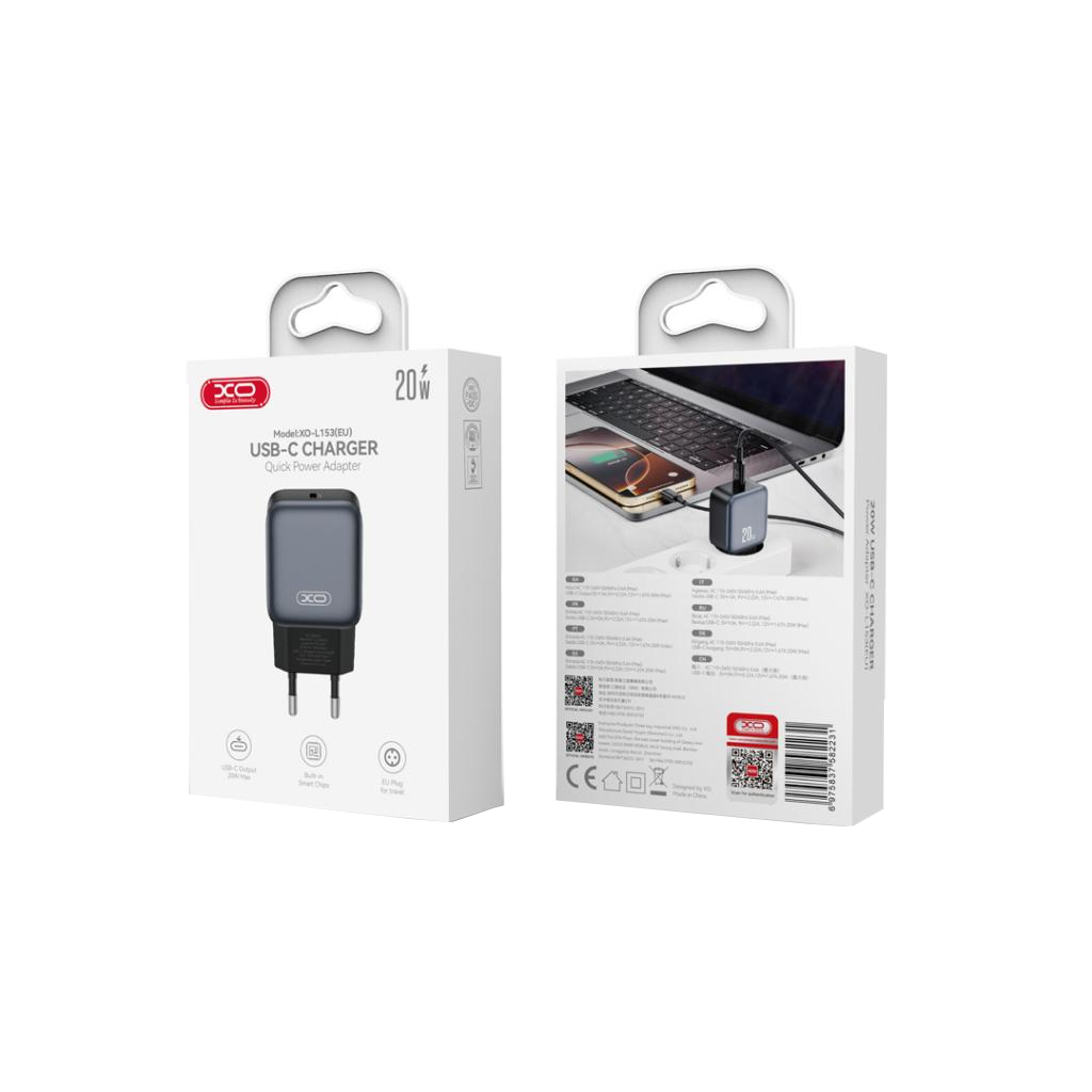 Polnilnik omrežja XO Design L153, 20W, 3A, 1 x USB-C, Črn