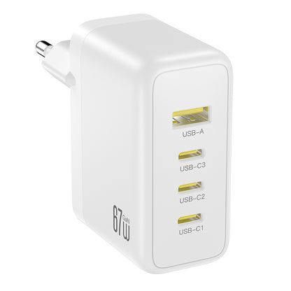 Omrežni polnilec XO Design CE39, 67W, 3A, 1 x USB-A - 3 x USB-C, Bel