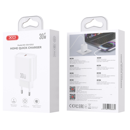 Omrežni polnilec XO Design CE41, 30W, 3A, 1 x USB-C, bel