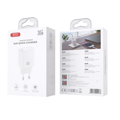 Omrežni polnilnik XO Design CE53, 30 W, 3 A, 1 × USB-C, bel