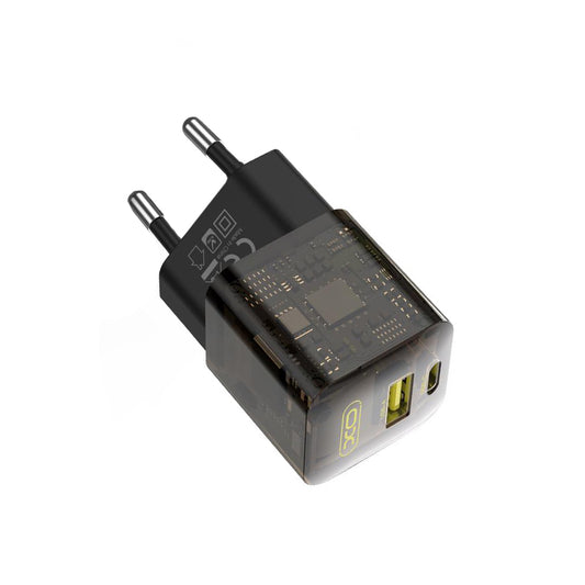 Polnilnik omrežja XO Design CE05, 30W, 3A, 1 x USB-A - 1 x USB-C, Rjava