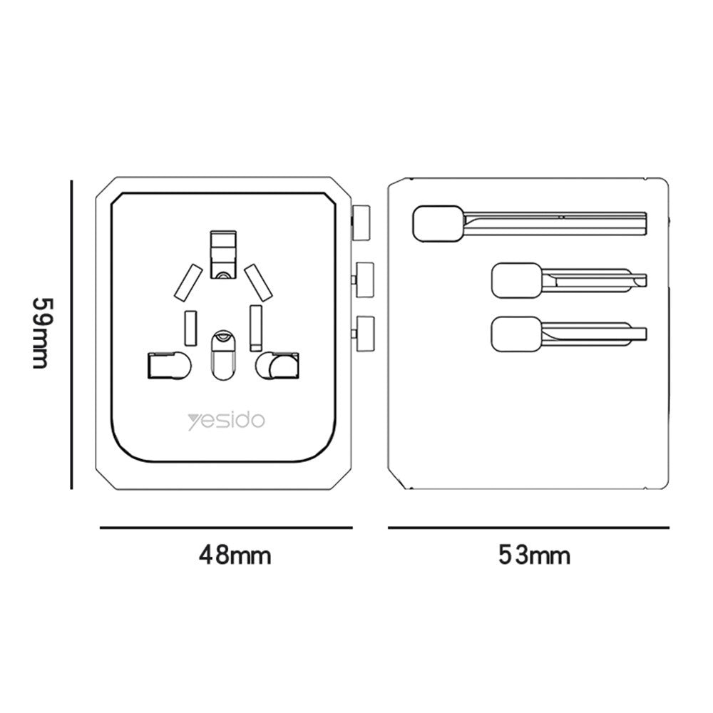 Polnilnik Yesido MC24 Travel, 20W, 3A, 3 x USB-A - 1 x USB-C, črn