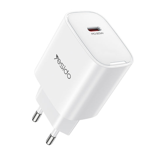 Polnilnik omrežja Yesido YC01E, 20W, 3A, 1 x USB-C, Bel