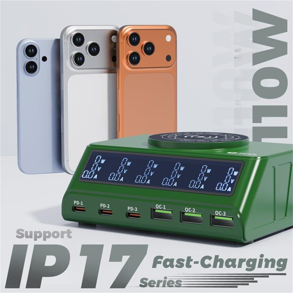 Polnilna postaja 2UUL PC11 QI, 110W, 3A, 3 x USB-A - 3 x USB-C, Zelena