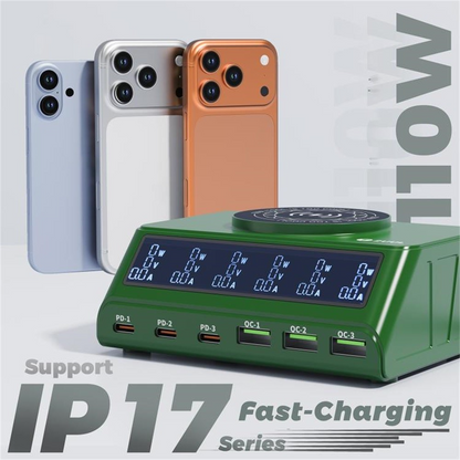 Polnilna postaja 2UUL PC11 QI, 110W, 3A, 3 x USB-A - 3 x USB-C, Zelena