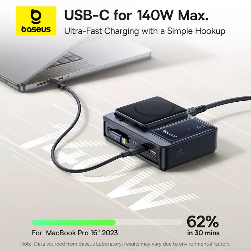 Polnilna postaja Baseus Nomos QI 5in1, 140W, 5A, 1 x USB-A - 2 x USB-C, Črna P10178800123-00