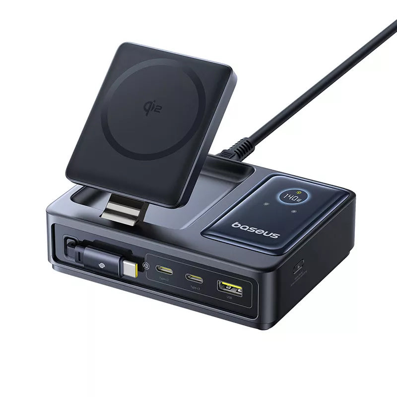 Polnilna postaja Baseus Nomos QI 5in1, 140W, 5A, 1 x USB-A - 2 x USB-C, Črna P10178800123-00