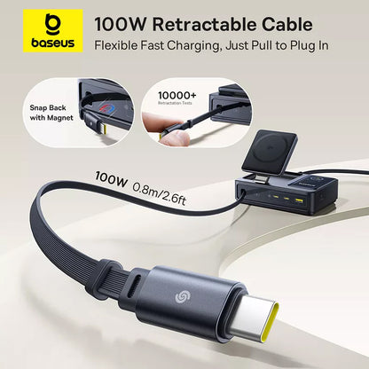 Polnilna postaja Baseus Nomos QI 5in1, 140W, 5A, 1 x USB-A - 2 x USB-C, Črna P10178800123-00