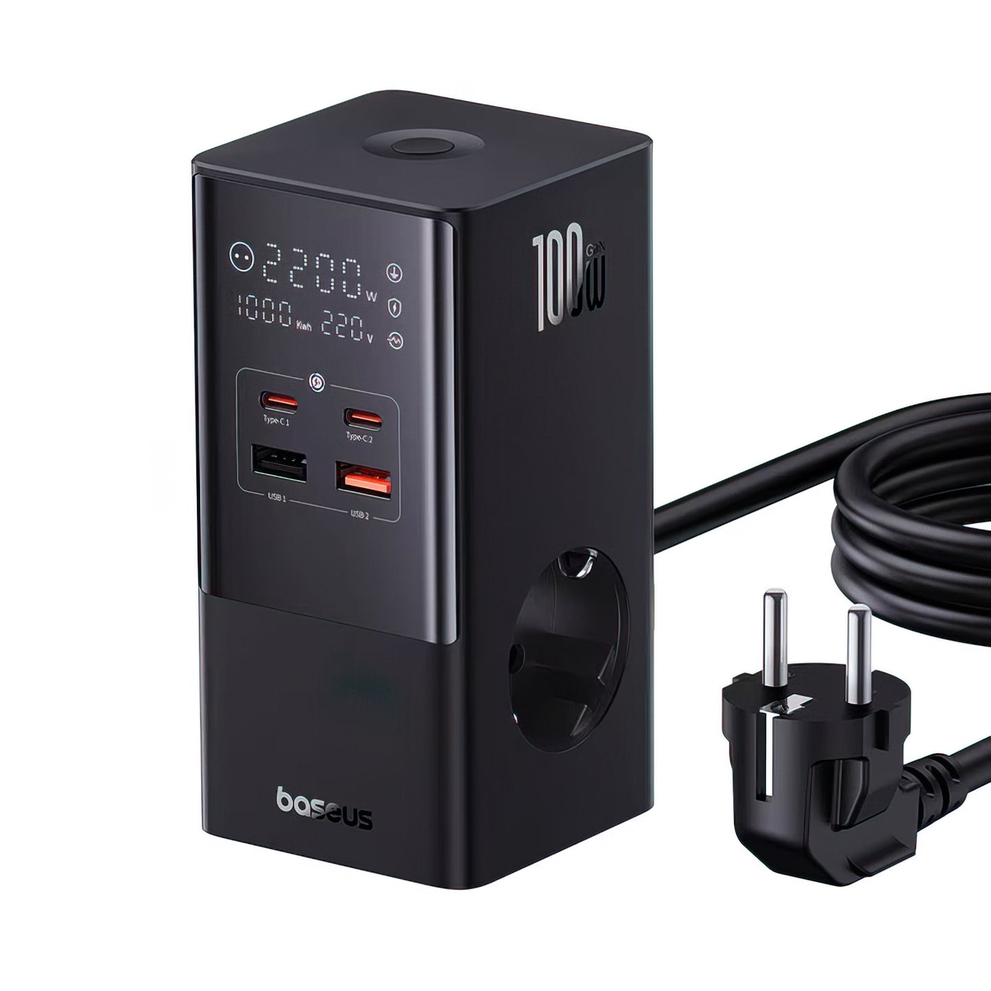 Polnilna postaja Baseus PowerCombo Tower, 100W, 5A, 2 x Schuko - 2 x USB-A - 2 x USB-C, črna E00023609113-00