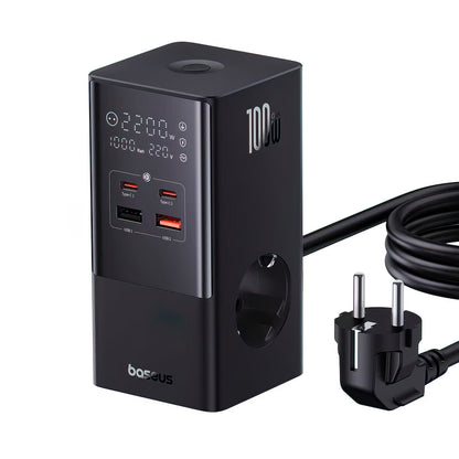 Polnilna postaja Baseus PowerCombo Tower, 100W, 5A, 2 x Schuko - 2 x USB-A - 2 x USB-C, črna E00023609113-00