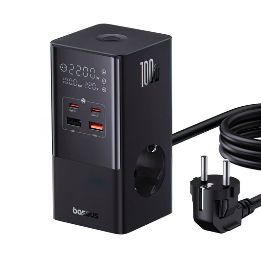 Polnilna postaja Baseus PowerCombo Tower, 100W, 5A, 2 x Schuko - 2 x USB-A - 2 x USB-C, črna E00023609113-00