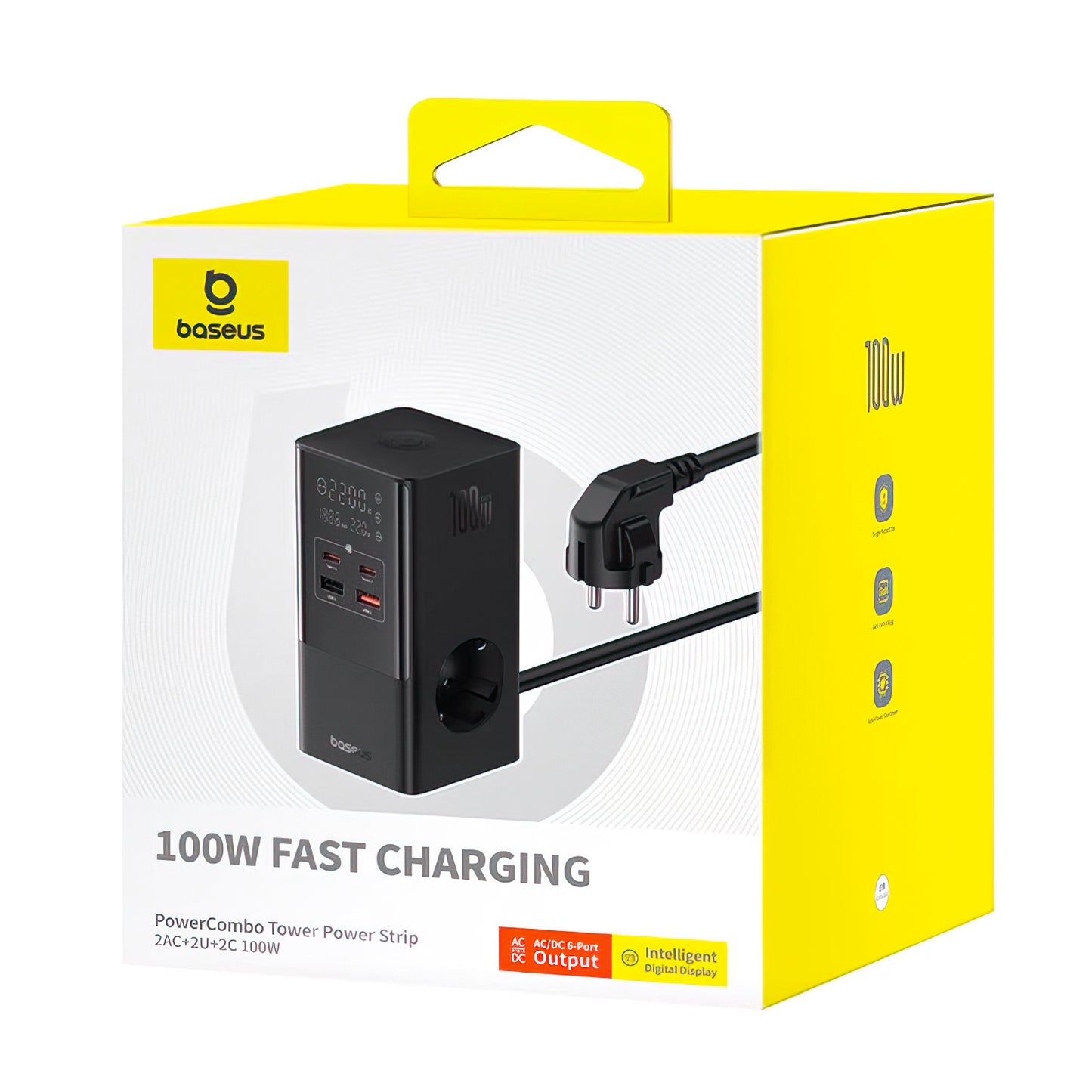 Polnilna postaja Baseus PowerCombo Tower, 100W, 5A, 2 x Schuko - 2 x USB-A - 2 x USB-C, črna E00023609113-00