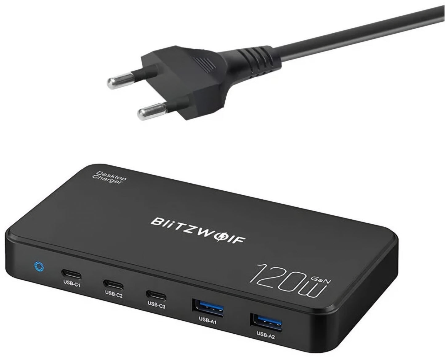 Polnilna postaja BlitzWolf BW-i100, 120W, 5A, 2 x USB-A - 3 x USB-C, črna
