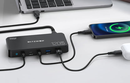 Polnilna postaja BlitzWolf BW-i100, 120W, 5A, 2 x USB-A - 3 x USB-C, črna