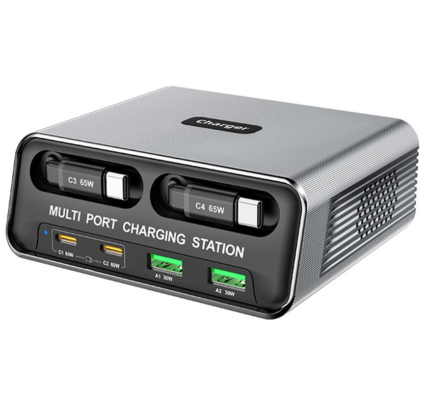 Polnilna postaja z USB-C kablom OEM WLX-60C, 130W, 2 x USB-A - 2 x USB-C, Siva
