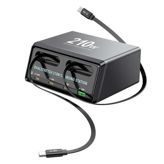 Polnilna postaja z USB-C kablom OEM WLX-60E, 210W, 3A, 1 x USB-A - 3 x USB-C, Siva