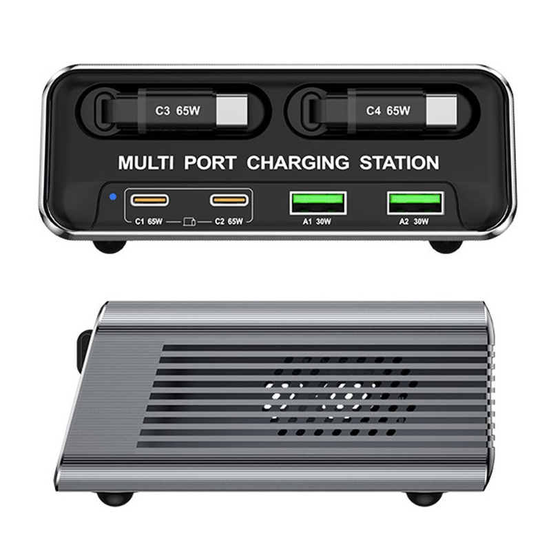 Polnilna postaja z USB-C kablom OEM WLX-60C, 130W, 2 x USB-A - 2 x USB-C, Siva