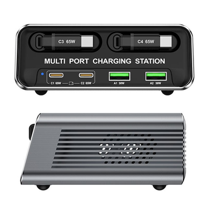 Polnilna postaja z USB-C kablom OEM WLX-60C, 130W, 2 x USB-A - 2 x USB-C, Siva
