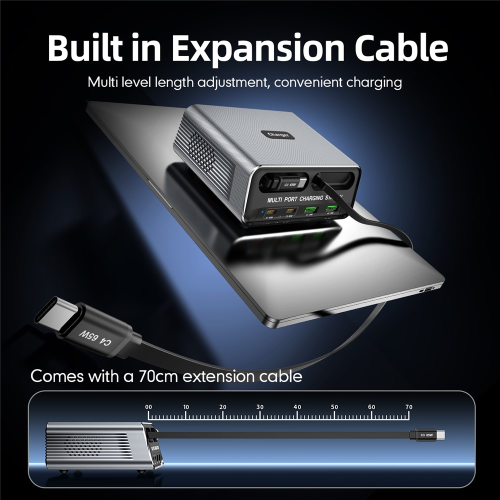 Polnilna postaja z USB-C kablom OEM WLX-60C, 130W, 2 x USB-A - 2 x USB-C, Siva