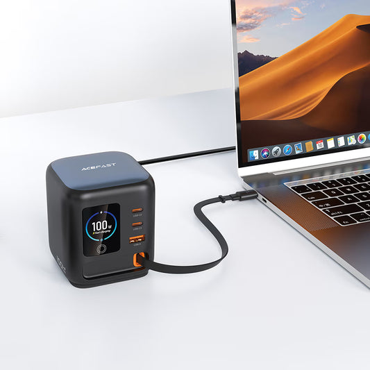 Polnilna postaja z USB-C kablom Acefast Z10, 100W, 1 x USB-A - 2 x USB-C, črna