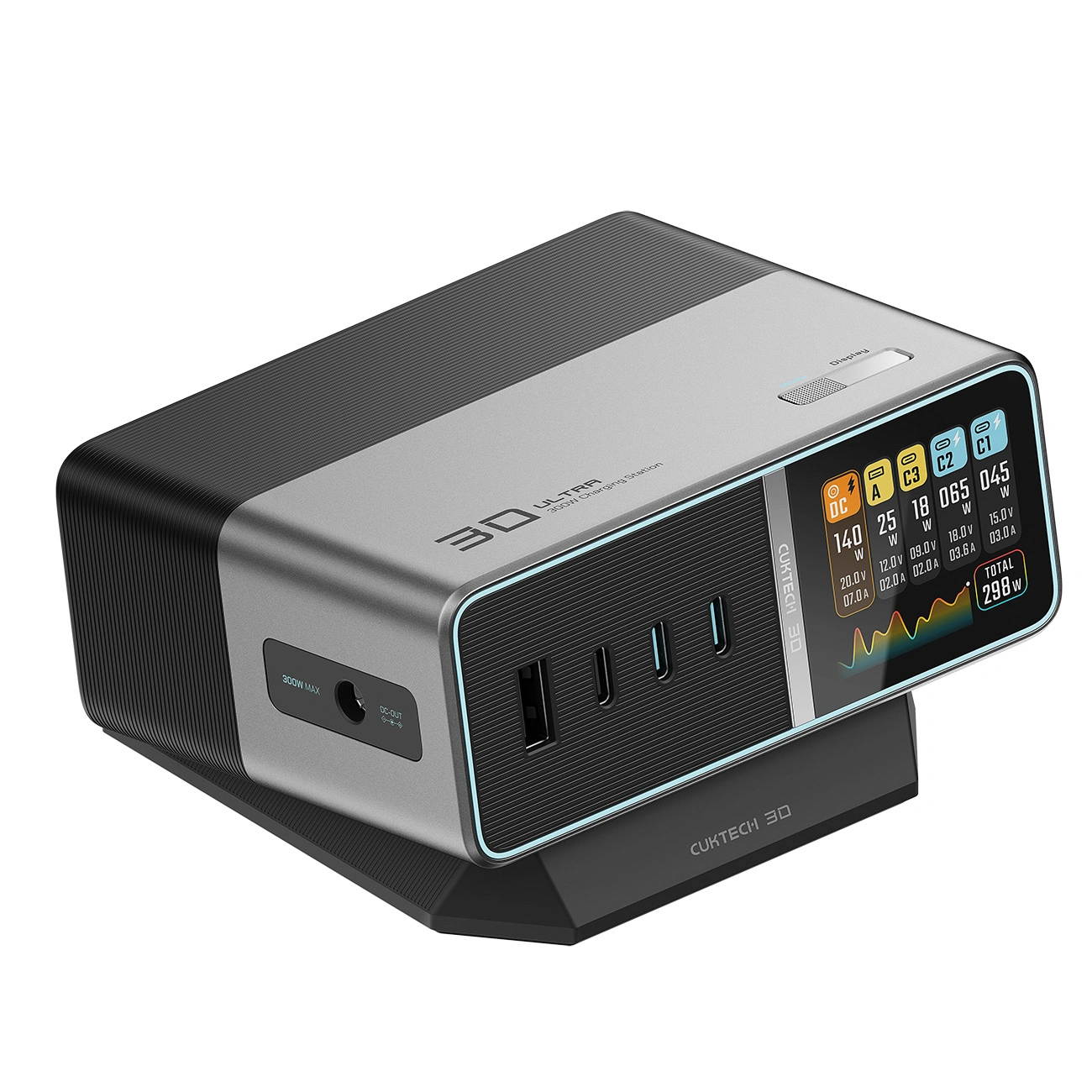 Polnilna postaja Cuktech TA3005U, 300W, 1 x DC - 1 x USB-A - 3 x USB-C, Siva