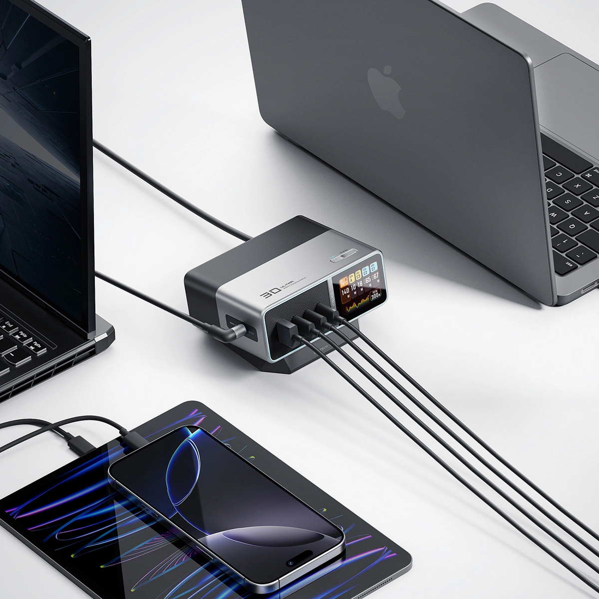Polnilna postaja Cuktech TA3005U, 300W, 1 x DC - 1 x USB-A - 3 x USB-C, Siva