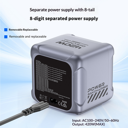 Polnilnik postaje OEM BK-126D, 140W, 5A, 2 x USB-A - 6 x USB-C, Siva