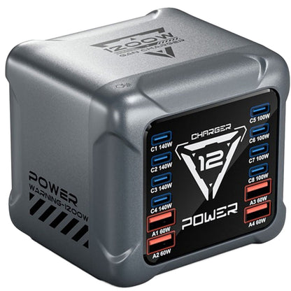 Polnilna postaja OEM BK-127D, 280W, 5A, 4 x USB-A - 8 x USB-C, Siva