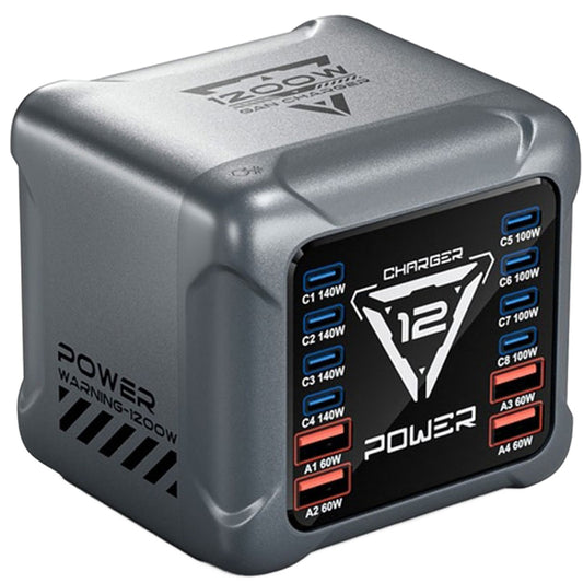 Polnilna postaja OEM BK-127D, 280W, 5A, 4 x USB-A - 8 x USB-C, Siva