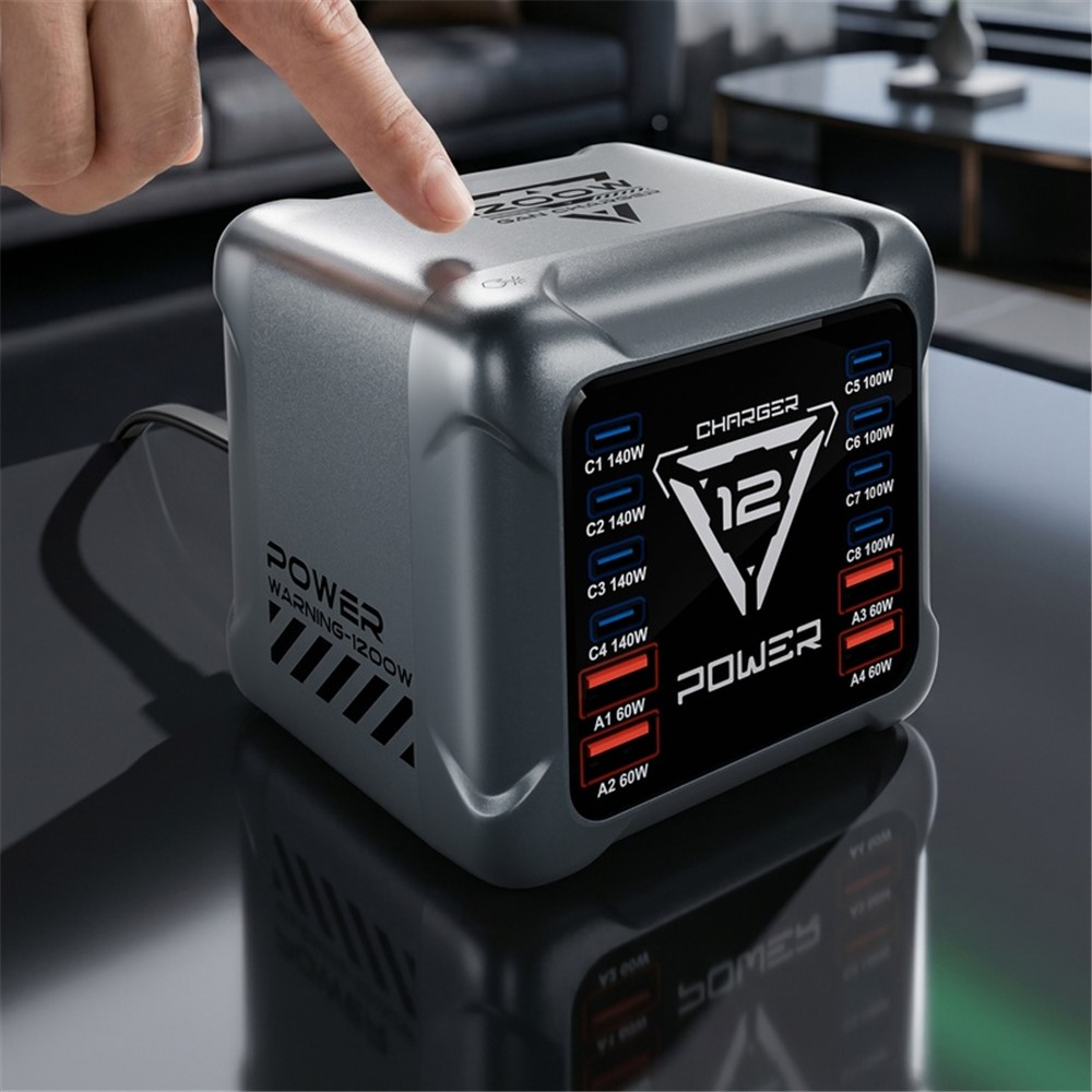 Polnilna postaja OEM BK-127D, 280W, 5A, 4 x USB-A - 8 x USB-C, Siva
