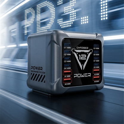 Polnilna postaja OEM BK-127D, 280W, 5A, 4 x USB-A - 8 x USB-C, Siva