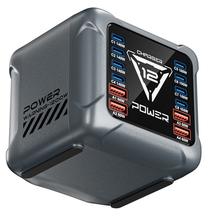 Polnilna postaja OEM BK-127D, 280W, 5A, 4 x USB-A - 8 x USB-C, Siva