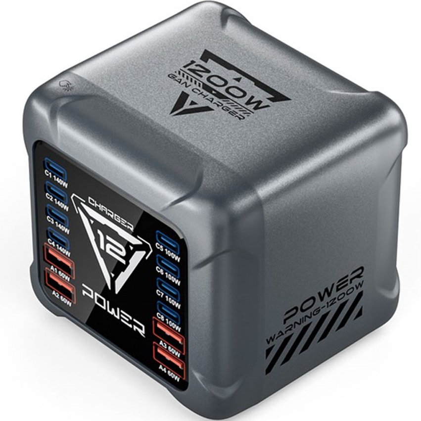 Polnilna postaja OEM BK-127D, 280W, 5A, 4 x USB-A - 8 x USB-C, Siva