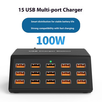 Polnilna postaja OEM HW15, 100W, 2A, 15 x USB-A, Črna