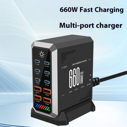 Polnilna postaja OEM HW18, 660W, 5A, 4 x USB-A - 6 x USB-C, Črna