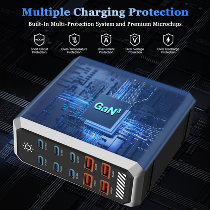 Polnilna postaja OEM HW18, 660W, 5A, 4 x USB-A - 6 x USB-C, Črna