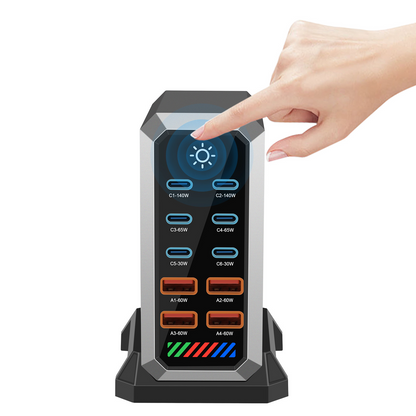 Polnilna postaja OEM HW18, 660W, 5A, 4 x USB-A - 6 x USB-C, Črna
