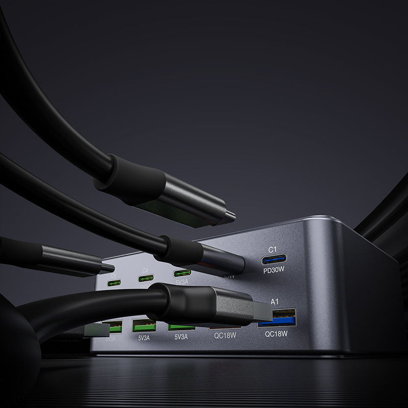 Polnilna postaja OEM HW33, 100W, 3A, 5 x USB-A - 5 x USB-C, Siva