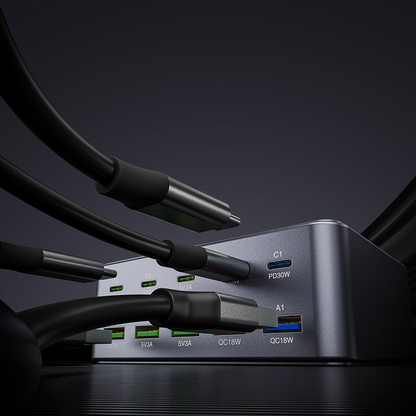 Polnilna postaja OEM HW33, 100W, 3A, 5 x USB-A - 5 x USB-C, Siva