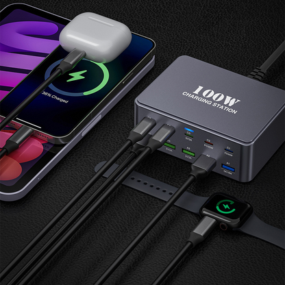 Polnilna postaja OEM HW33, 100W, 3A, 5 x USB-A - 5 x USB-C, Siva