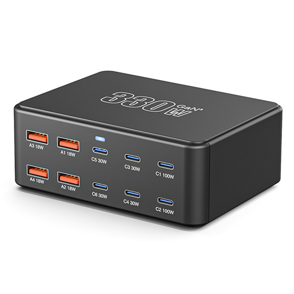 Polnilnik postaje OEM HW66, 330W, 5A, 4 x USB-A - 6 x USB-C, Črn