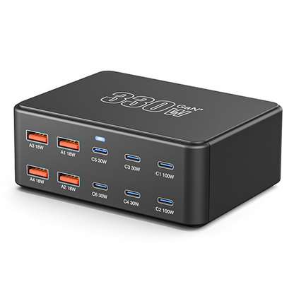 Polnilnik postaje OEM HW66, 330W, 5A, 4 x USB-A - 6 x USB-C, Črn