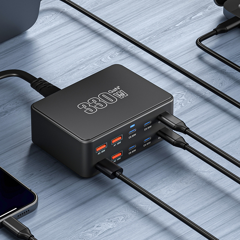 Polnilnik postaje OEM HW66, 330W, 5A, 4 x USB-A - 6 x USB-C, Črn