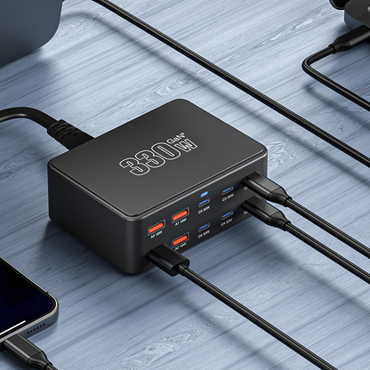 Polnilnik postaje OEM HW66, 330W, 5A, 4 x USB-A - 6 x USB-C, Črn