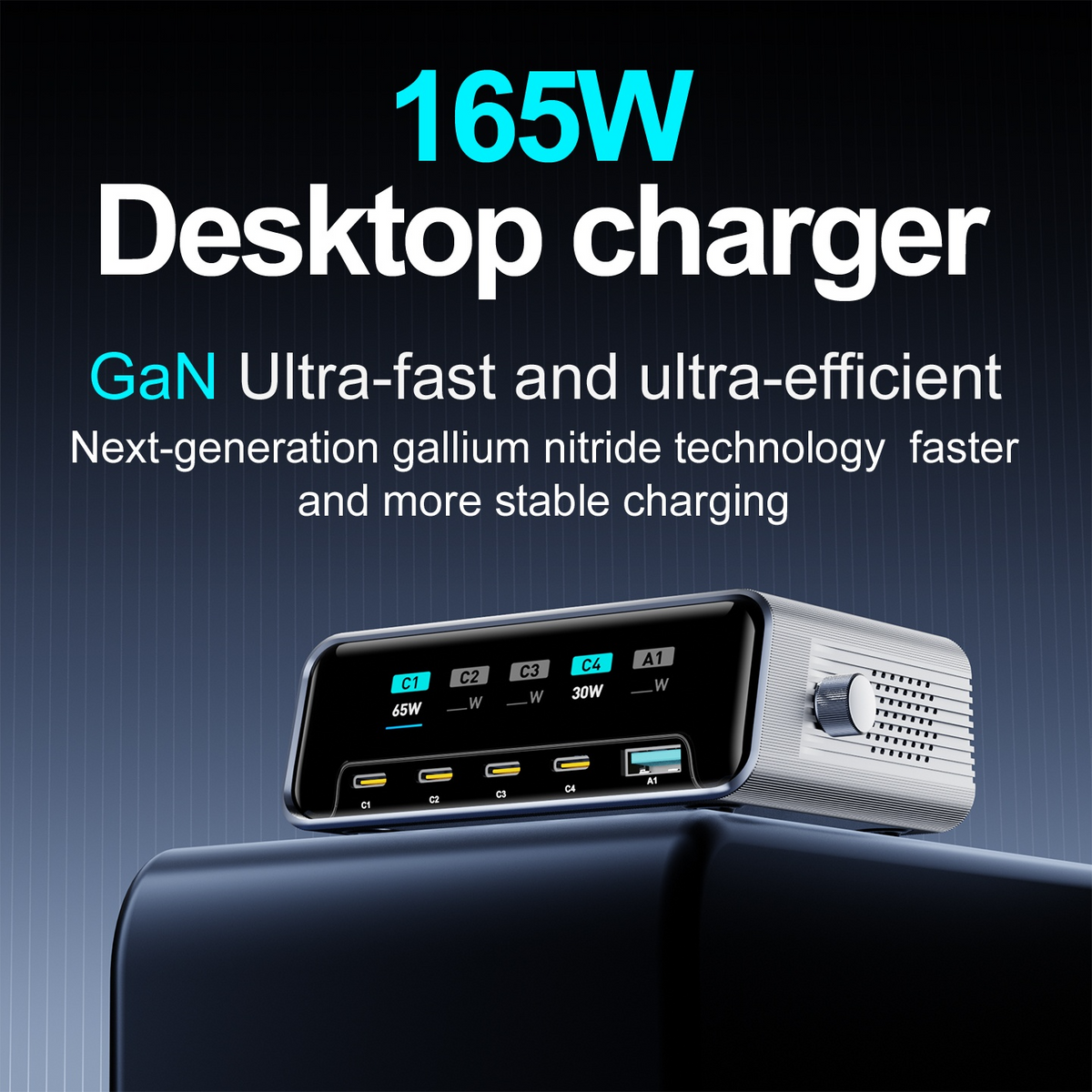 Polnilnik postaje OEM WLX-60G, 140W, 5A, 1 x USB-A - 4 x USB-C, Siva